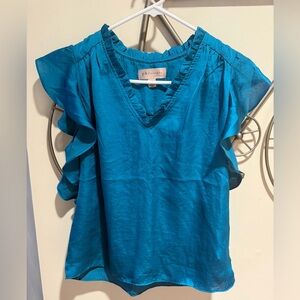 Philosophy Teal Ruffle Short Sleeve Blouse, Size S
